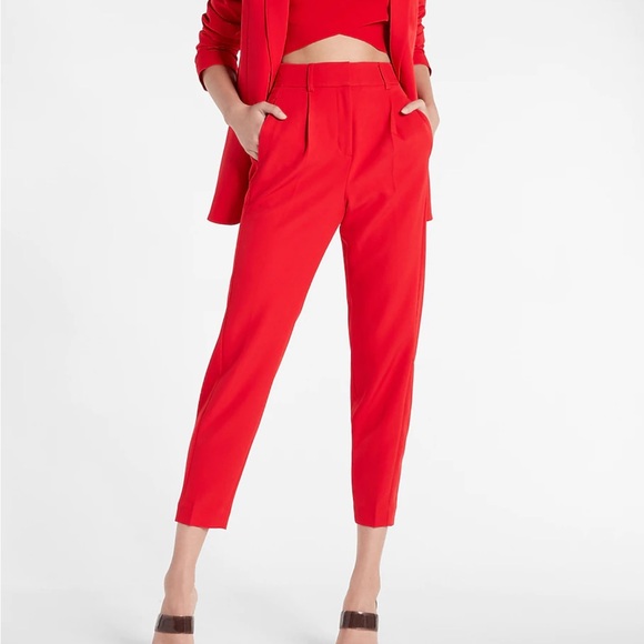 Express Pants - Express Red High Waisted Ankle Pants